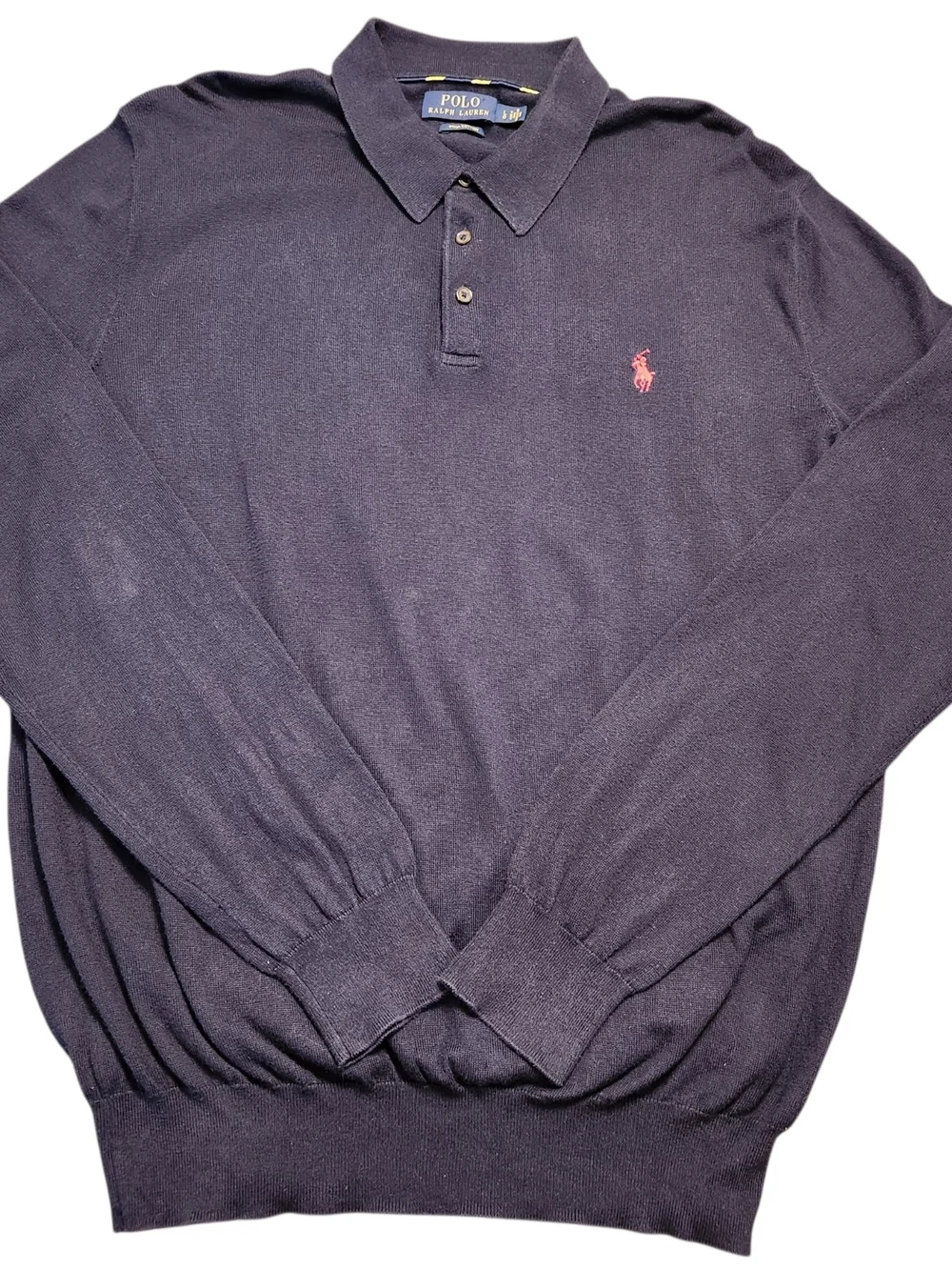 Polo by Ralph Lauren Men's Size Large Navy Long-Sleeve Pima Cotton Polo Sweater